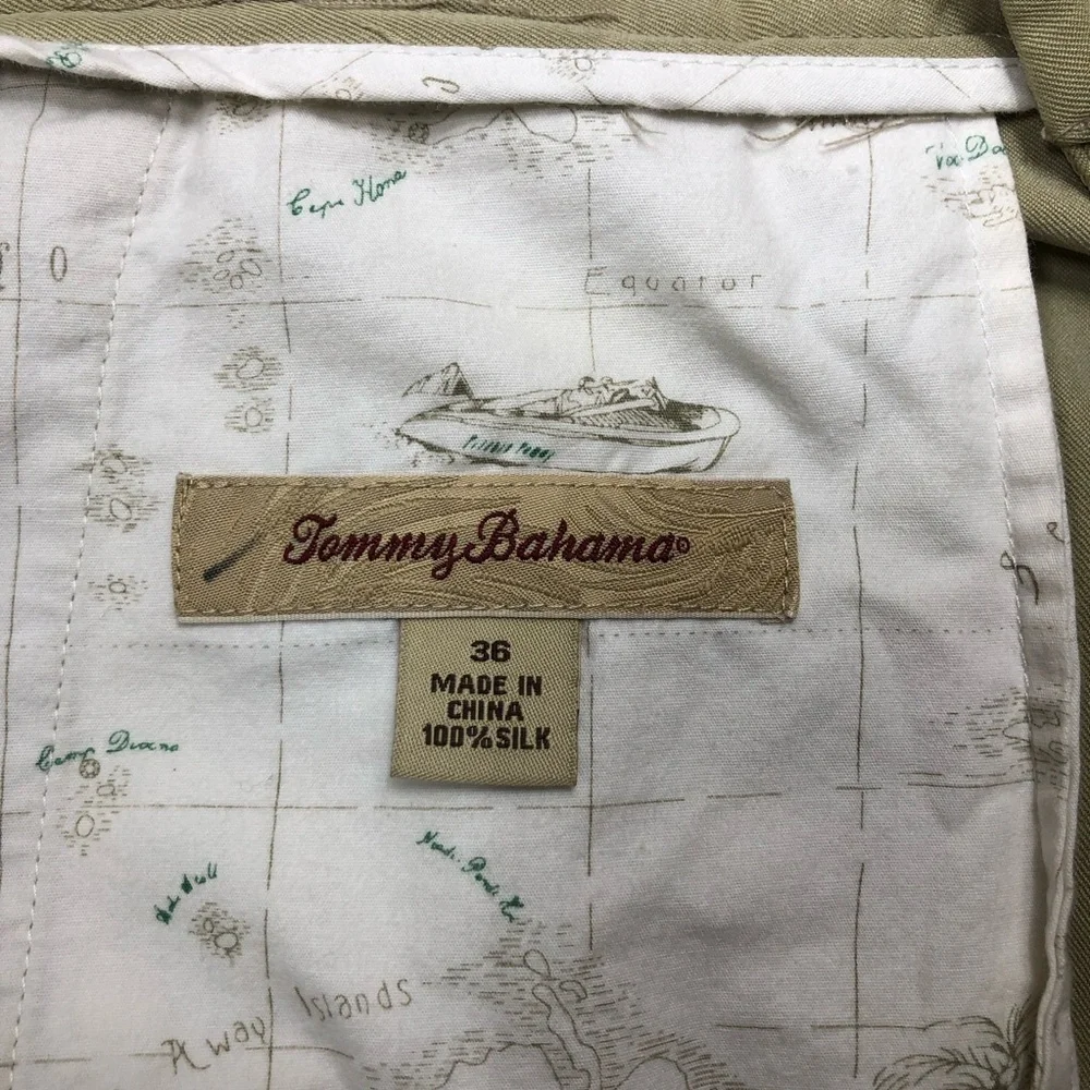 Tommy Bahama 💯 % Silk Tan Relax Pleated Mens Shorts Size 36